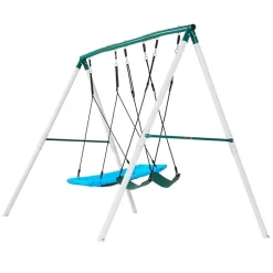 VEVOR Swing Set for Backyard, 45 x 30 in Swing Seat and Two Belt Seats, with Heavy Duty A-Frame Metal Stand, 700 lbs Load Capacity, Reinforced with Spiral Ground Anchors, Swingset Outdoor for Kids