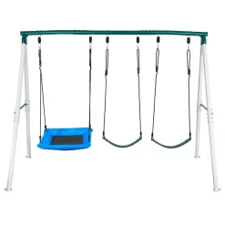 VEVOR Swing Set for Backyard, 45 x 30 in Swing Seat and Two Belt Seats, with Heavy Duty A-Frame Metal Stand, 700 lbs Load Capacity, Reinforced with Spiral Ground Anchors, Swingset Outdoor for Kids