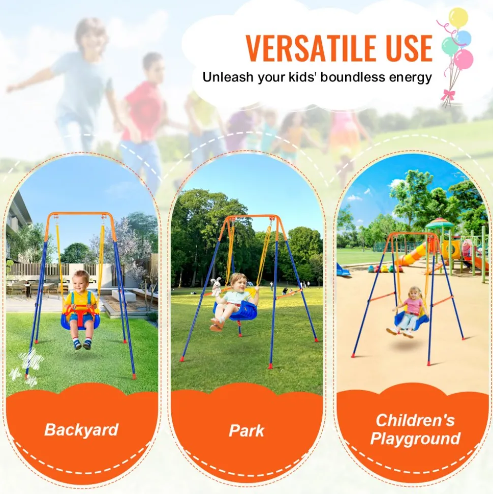 VEVOR Swing Sets for Backyard, 3-in-1 Toddler Swing Set with 4 Sandbags, Foldable Metal Stand, Easy to Assemble, Swingset Indoor/Outdoor for Kids 3-6 Years, Youth 6-10 Years and Teenagers 10+