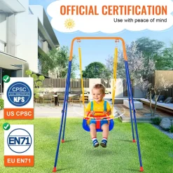 VEVOR Swing Sets for Backyard, 3-in-1 Toddler Swing Set with 4 Sandbags, Foldable Metal Stand, Easy to Assemble, Swingset Indoor/Outdoor for Kids 3-6 Years, Youth 6-10 Years and Teenagers 10+