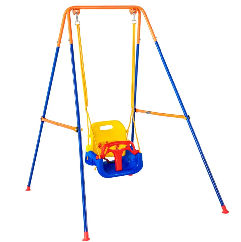 VEVOR Swing Sets for Backyard, 3-in-1 Toddler Swing Set with 4 Sandbags, Foldable Metal Stand, Easy to Assemble, Swingset Indoor/Outdoor for Kids 3-6 Years, Youth 6-10 Years and Teenagers 10+