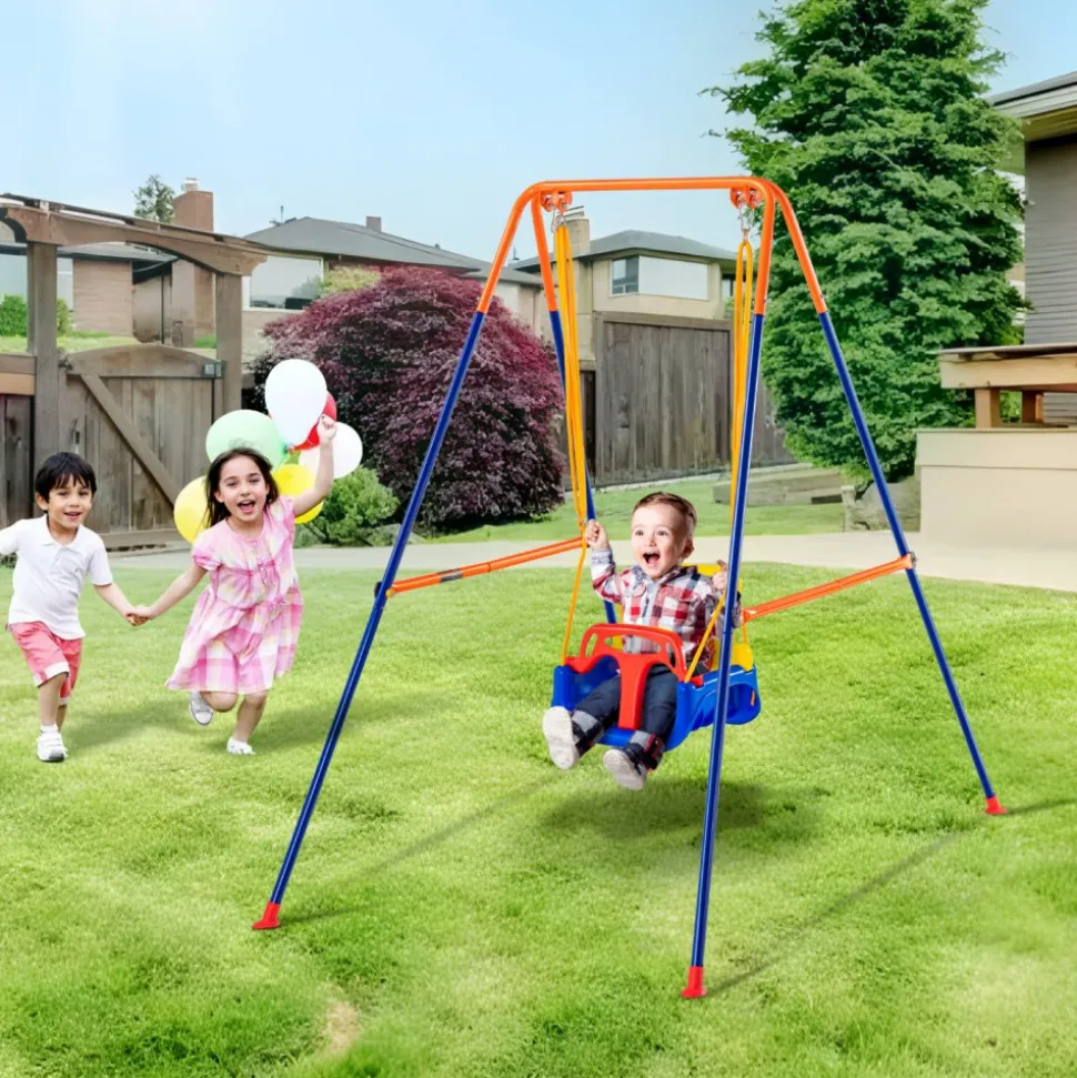 VEVOR Swing Sets for Backyard, 3-in-1 Toddler Swing Set with 4 Sandbags, Foldable Metal Stand, Easy to Assemble, Swingset Indoor/Outdoor for Kids 3-6 Years, Youth 6-10 Years and Teenagers 10+