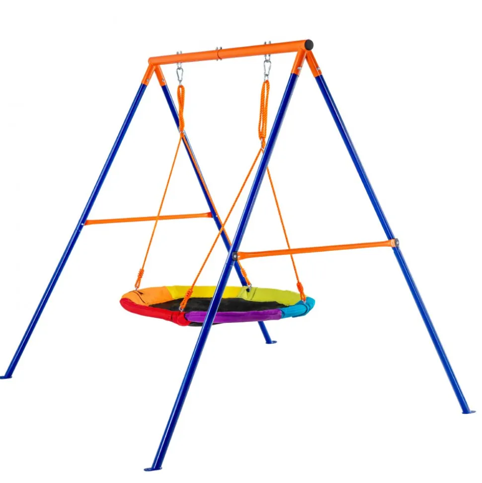 VEVOR Swing Sets for Backyard, 440lbs Load Capacity Swing Set, 40" Saucer Swing Seat with Heavy Duty A-Frame Metal Swing Stand and Adjustable Rope, Easy to Assemble, Swingset Outdoor for Kids