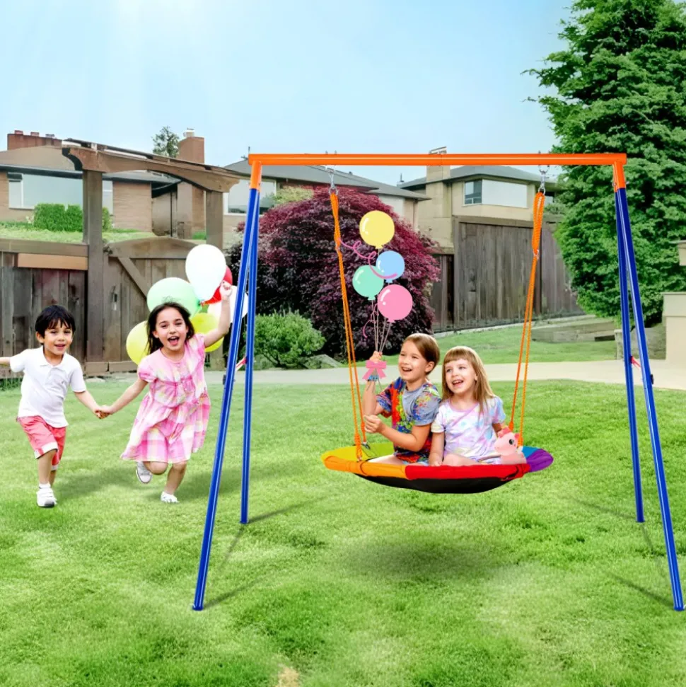 VEVOR Swing Sets for Backyard, 440lbs Load Capacity Swing Set, 40" Saucer Swing Seat with Heavy Duty A-Frame Metal Swing Stand and Adjustable Rope, Easy to Assemble, Swingset Outdoor for Kids