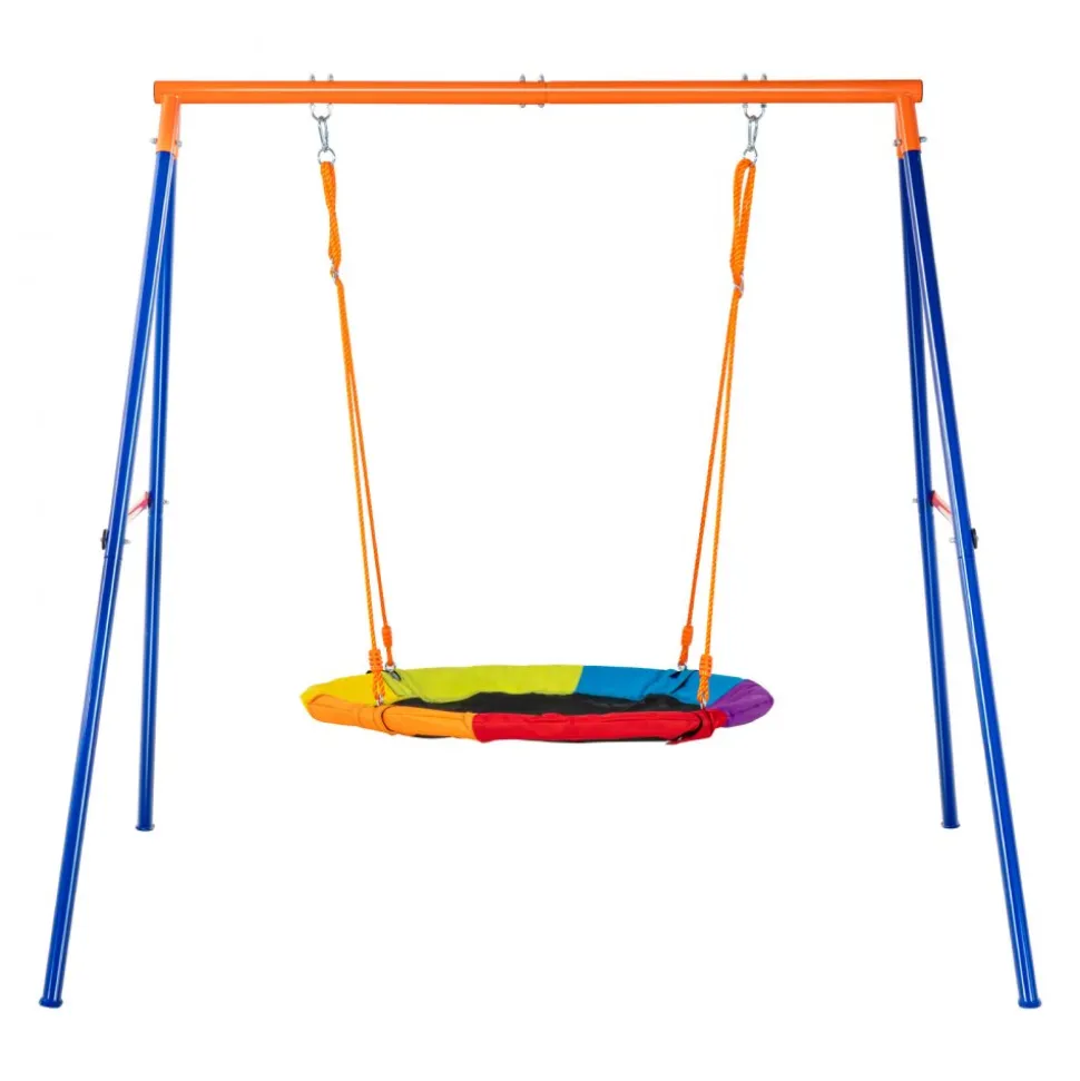 VEVOR Swing Sets for Backyard, 440lbs Load Capacity Swing Set, 40" Saucer Swing Seat with Heavy Duty A-Frame Metal Swing Stand and Adjustable Rope, Easy to Assemble, Swingset Outdoor for Kids