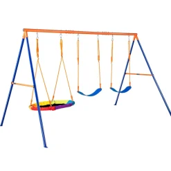 VEVOR Swing Sets for Backyard, 600lbs Load Capacity Swing Set, with 1 Saucer Swing Seat, 2 Belt Swing Seats, Heavy Duty A-Frame Metal Swing Stand and Adjustable Rope, Swingset Outdoor for Kids