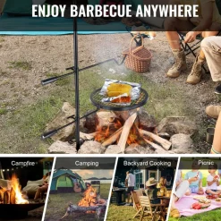 VEVOR Swivel Campfire Grill, Fire Pit Grill Grate over Fire Pits, Heavy Duty Steel Grill Grates, 360° Adjustable Open Fire Outdoor Cooking Equipment, Portable Camp Fire Racks for Camping Outdoor BBQ