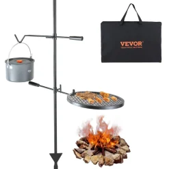 VEVOR Swivel Campfire Grill, Fire Pit Grill Grate over Fire Pits, Heavy Duty Steel Grill Grates, 360° Adjustable Open Fire Outdoor Cooking Equipment, Portable Camp Fire Racks for Camping Outdoor BBQ