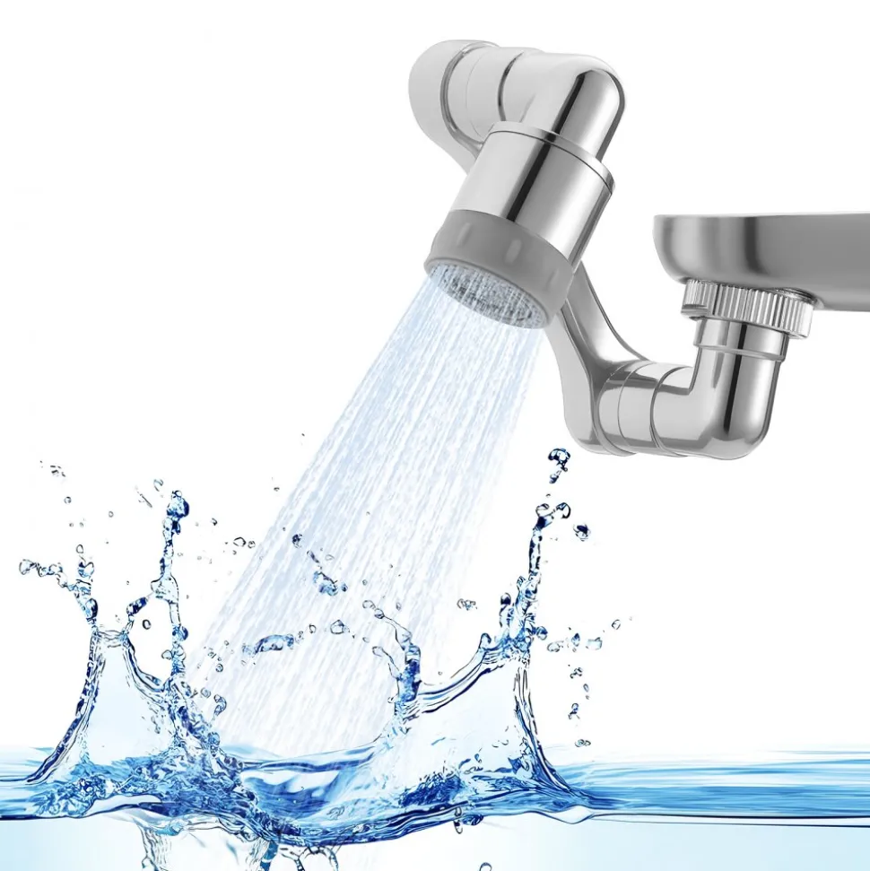 VEVOR 1080° Swivel Faucet Extender, 2 Sprayer Modes Sink Water Faucet Aerator Extension, Kitchen Bathroom Rotatable Spray Attachment with Brass Robotic Arm, Rotating Splash Filter Wash Hand/Hair/Face