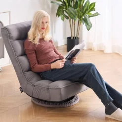 VEVOR Swivel Floor Gaming Chair, 360-Degree Rotating Floor Chair with 4 Adjustable Position Folding Backrest and Lumbar Support, Folding Video Reclining Sofa for Watching TV Reading Playing Game, Gray