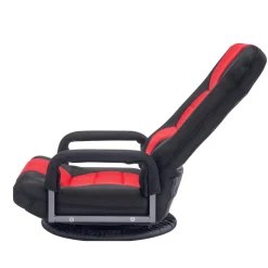 VEVOR Swivel Floor Gaming Chair with Armrests, 360-Degree Rotating Floor Chair with 6 Adjustable Position Folding Backrest and Lumbar Support, Folding Video Reclining Sofa for TV Reading, Red Black