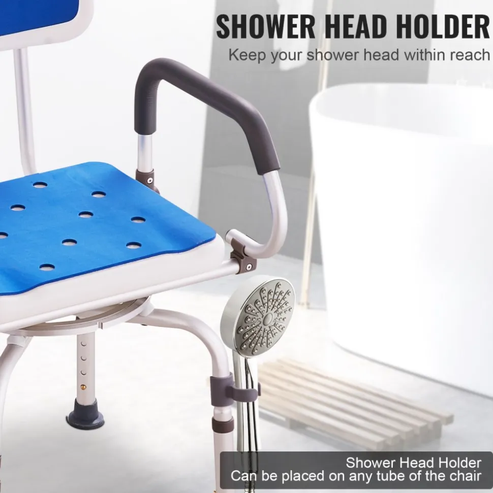 VEVOR Swivel Shower Chair 360 Degree, Adjustable Shower Seat with Pivoting Arms for Inside Showers or Tubs, Non-Slip Rotating Bathtub Shower Chair for Elderly Disabled Injured, 400LBS Capacity