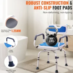 VEVOR Swivel Shower Chair 360 Degree, Adjustable Shower Seat with Pivoting Arms for Inside Showers or Tubs, Non-Slip Rotating Bathtub Shower Chair for Elderly Disabled Injured, 400LBS Capacity