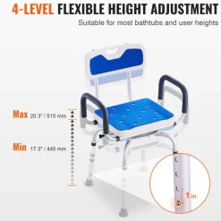 VEVOR Swivel Shower Chair 360 Degree, Adjustable Shower Seat with Armrests and Backrest for Inside Shower or Bathtub, Non-Slip Rotating Bathtub Chair Seat for Elderly Disabled Injured, 400lbs Capacity