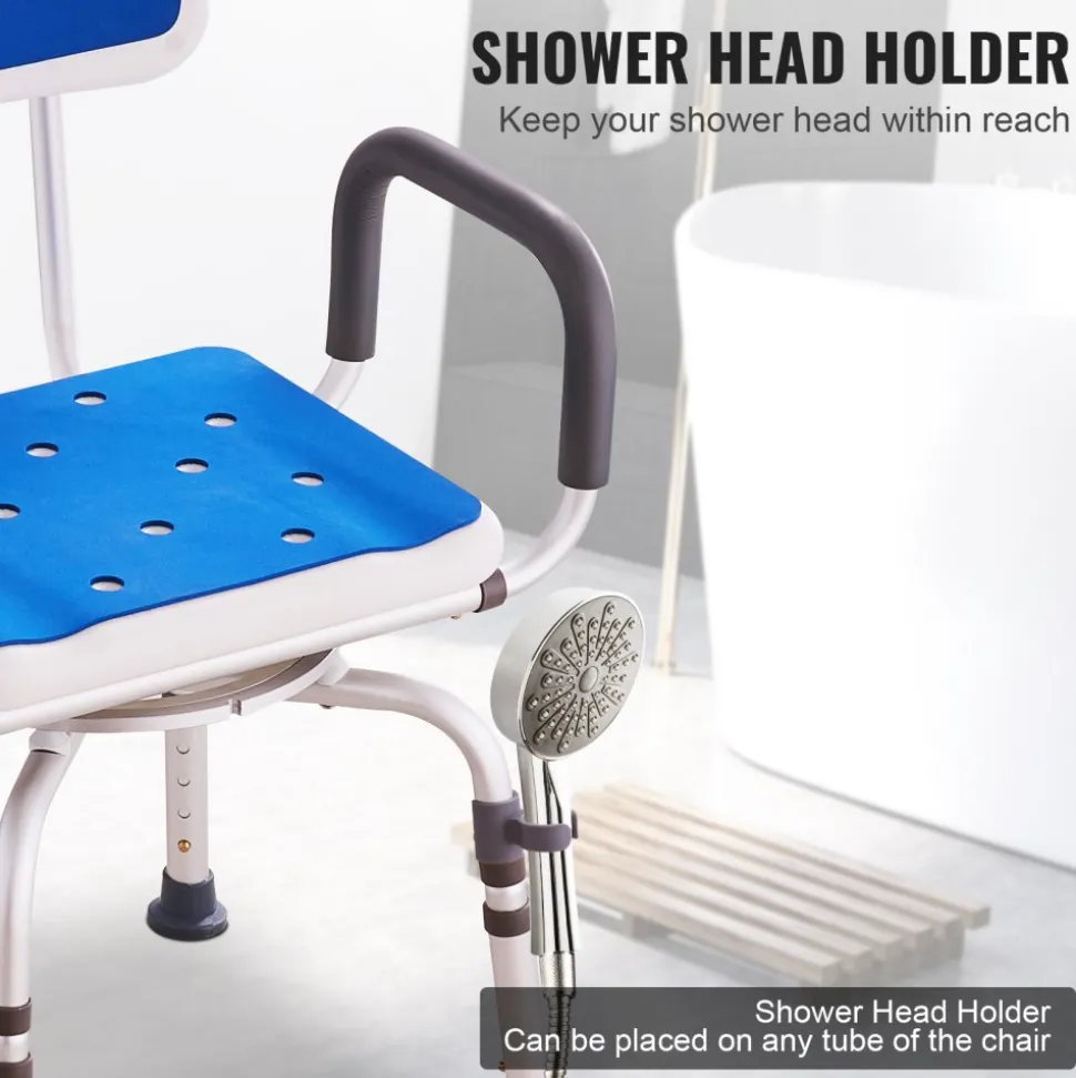 VEVOR Swivel Shower Chair 360 Degree, Adjustable Shower Seat with Armrests and Backrest for Inside Shower or Bathtub, Non-Slip Rotating Bathtub Chair Seat for Elderly Disabled Injured, 400lbs Capacity