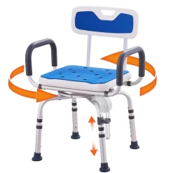 VEVOR Swivel Shower Chair 360 Degree, Adjustable Shower Seat with Armrests and Backrest for Inside Shower or Bathtub, Non-Slip Rotating Bathtub Chair Seat for Elderly Disabled Injured, 400lbs Capacity