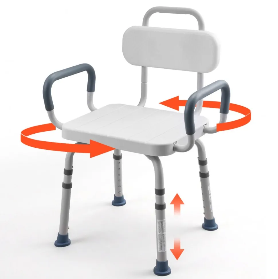 VEVOR Swivel Shower Chair with Arms and Back, 400 lbs Heavy Duty Bench Seat for Inside Shower Stall and Bathtub, Height Adjustable Bathroom Bath Tub Seat for Adults, Seniors, Elderly and Disabled