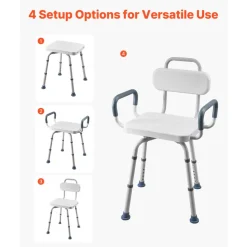 VEVOR Swivel Shower Chair with Arms and Back, 400 lbs Heavy Duty Bench Seat for Inside Shower Stall and Bathtub, Height Adjustable Bathroom Bath Tub Seat for Adults, Seniors, Elderly and Disabled