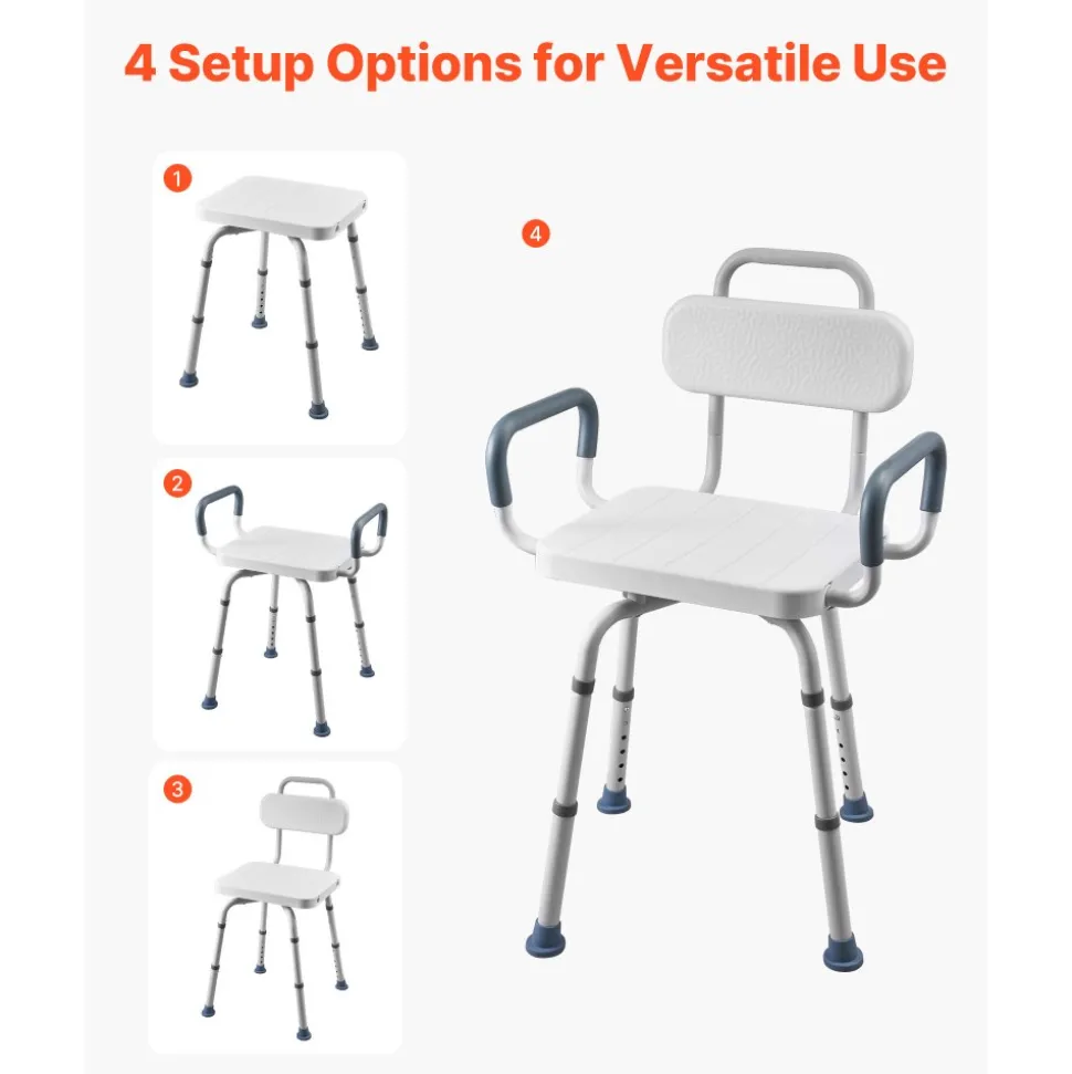 VEVOR Swivel Shower Chair with Arms and Back, 400 lbs Heavy Duty Bench Seat for Inside Shower Stall and Bathtub, Height Adjustable Bathroom Bath Tub Seat for Adults, Seniors, Elderly and Disabled