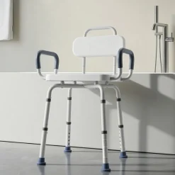 VEVOR Swivel Shower Chair with Arms and Back, 400 lbs Heavy Duty Bench Seat for Inside Shower Stall and Bathtub, Height Adjustable Bathroom Bath Tub Seat for Adults, Seniors, Elderly and Disabled
