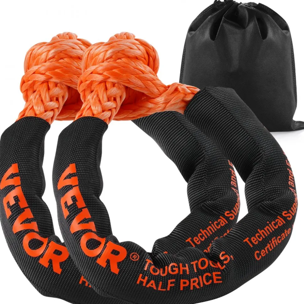 VEVOR Synthetic Soft Shackle, 1/2" x 22" (2 Pack) 44092 lbs (20 Ton) Breaking Strength Recovery Tow Shackles with Extra 2 Sleeves & Storage Bag for UTV, ATV, Trucks, Jeep, Off-Road Vehicles, Orange