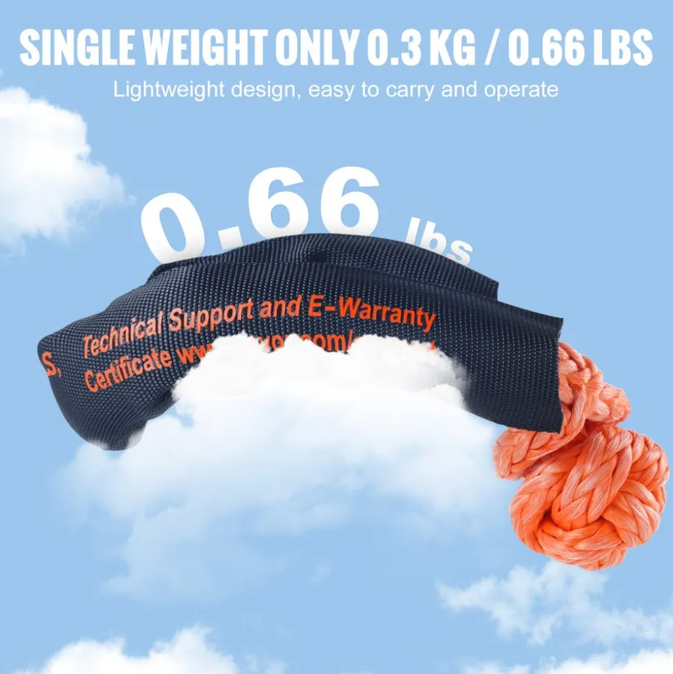 VEVOR Synthetic Soft Shackle, 1/2" x 22" (2 Pack) 44092 lbs (20 Ton) Breaking Strength Recovery Tow Shackles with Extra 2 Sleeves & Storage Bag for UTV, ATV, Trucks, Jeep, Off-Road Vehicles, Orange