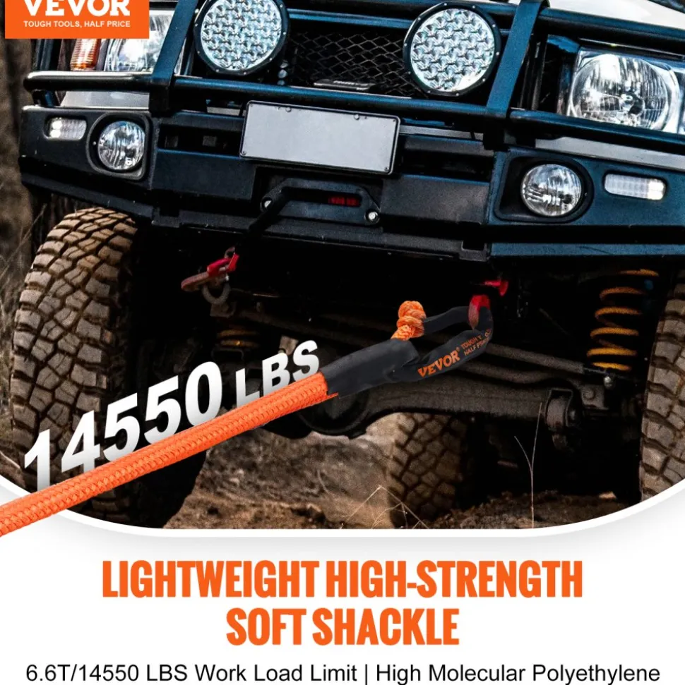 VEVOR Synthetic Soft Shackle, 1/2" x 22" (2 Pack) 44092 lbs (20 Ton) Breaking Strength Recovery Tow Shackles with Extra 2 Sleeves & Storage Bag for UTV, ATV, Trucks, Jeep, Off-Road Vehicles, Orange