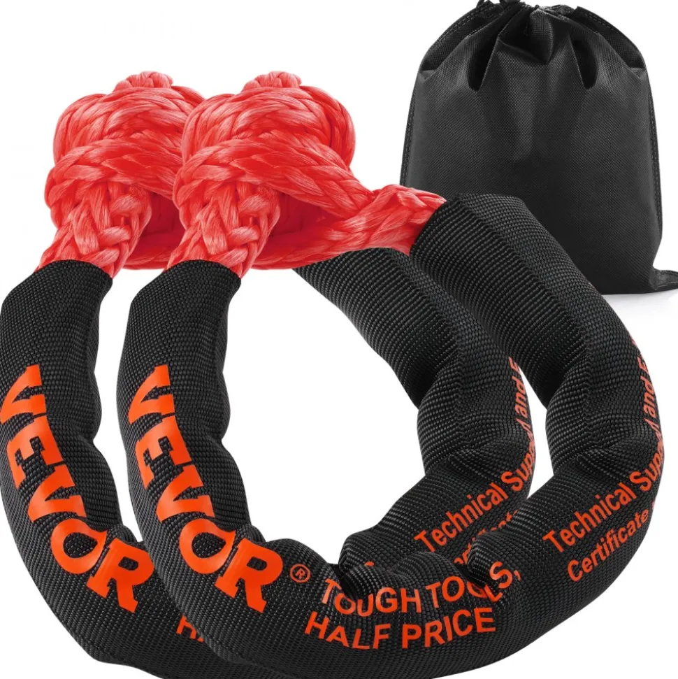 VEVOR Synthetic Soft Shackle, 1/2" x 22" (2 Pack) 44092 lbs (20 Ton) Breaking Strength Recovery Tow Shackles with Extra 2 Sleeves & Storage Bag for UTV, ATV, Trucks, Jeep, Off-Road Vehicles, Red