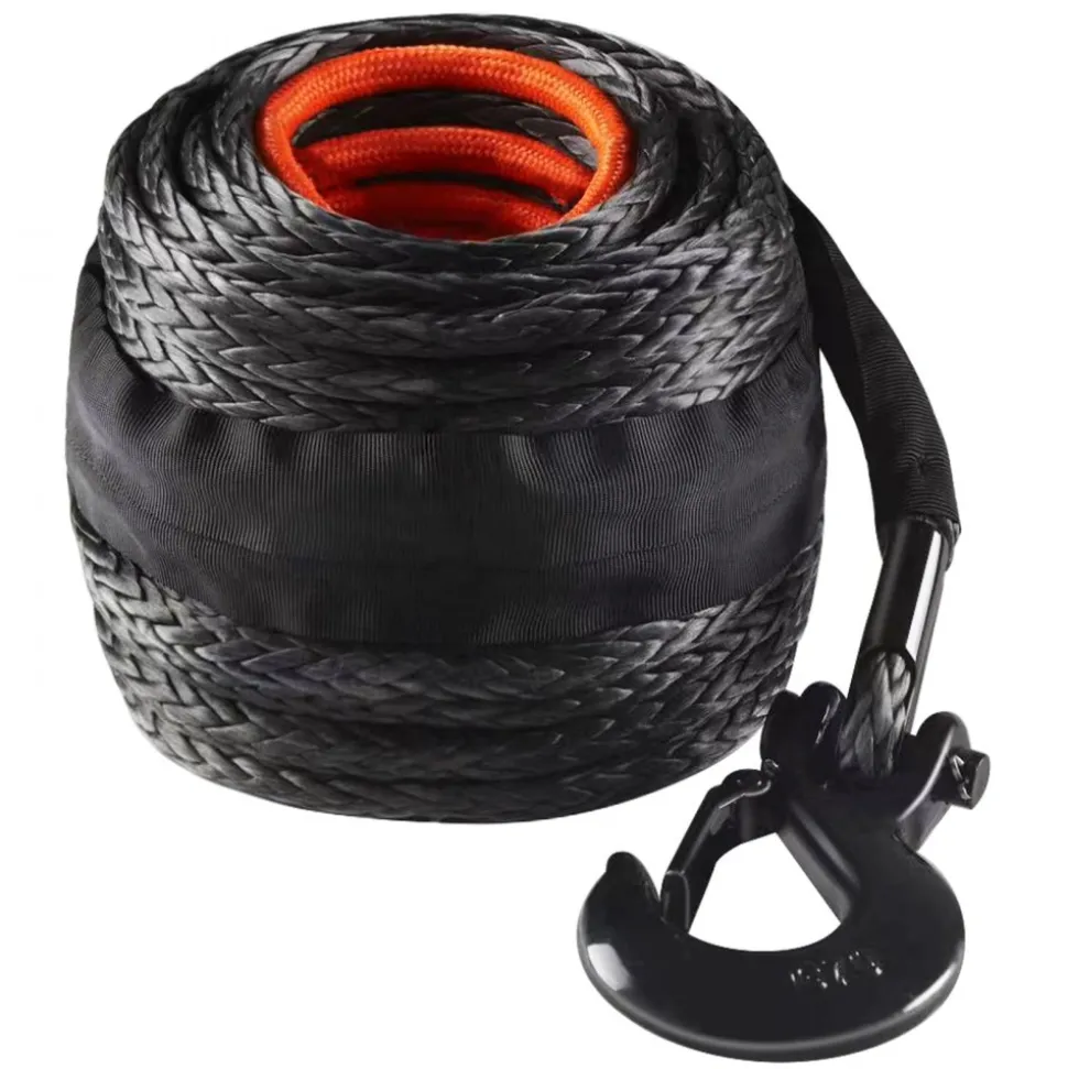 VEVOR Synthetic Winch Rope, 1/2 Inch x 92 Feet 32,000 lbs Synthetic Winch Line Cable Rope with Protective Sleeve + Forged Winch Hook + Pull Strap, Universal Fit for SUV, Large Off-Road Vehicle, Truck