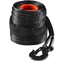 VEVOR Synthetic Winch Rope, 1/2 Inch x 92 Feet 32,000 lbs Synthetic Winch Line Cable Rope with Protective Sleeve + Forged Winch Hook + Pull Strap, Universal Fit for SUV, Large Off-Road Vehicle, Truck
