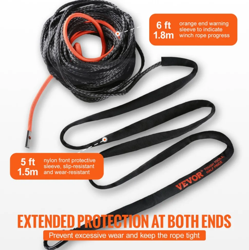 VEVOR Synthetic Winch Rope, 3/8 Inch x 85 Feet 26,500 lbs Synthetic Winch Line Cable Rope with Protective Sleeve + Forged Winch Hook + Pull Strap, Universal Fit for SUV, Large Off-Road Vehicle, Truck