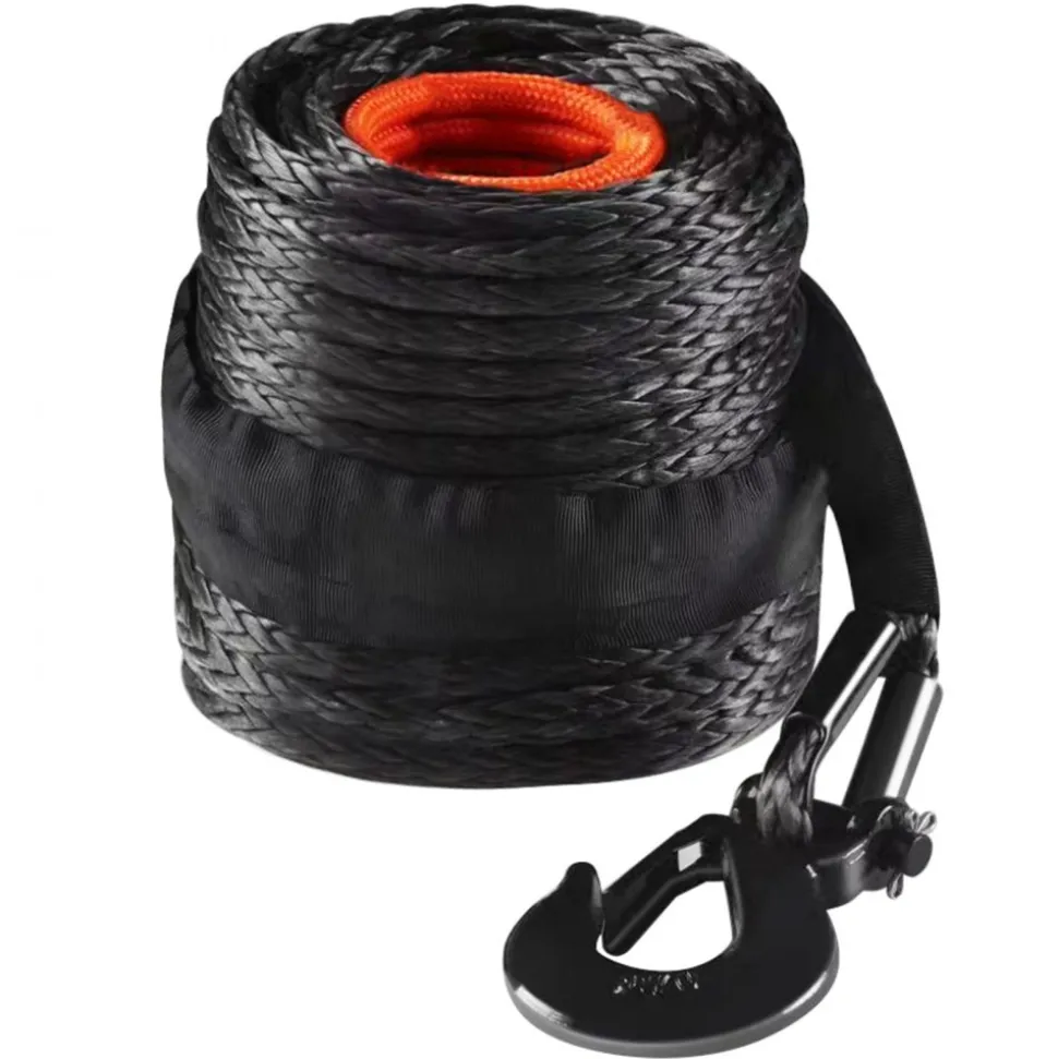 VEVOR Synthetic Winch Rope, 1/4 Inch x 50 Feet 10,000 lbs Synthetic Winch Line Cable Rope with Protective Sleeve + Stopper + Forged Winch Hook + Pull Strap, Fit for ATV, UTV, Small Vehicle, Pickup