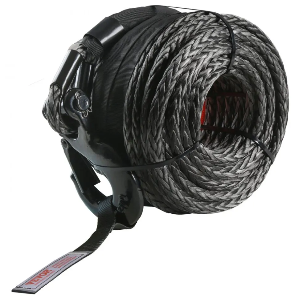 VEVOR Synthetic Winch Rope, 1/4 Inch x 50 Feet 10,000 lbs Synthetic Winch Line Cable Rope with Protective Sleeve + Stopper + Forged Winch Hook + Pull Strap, Fit for ATV, UTV, Small Vehicle, Pickup
