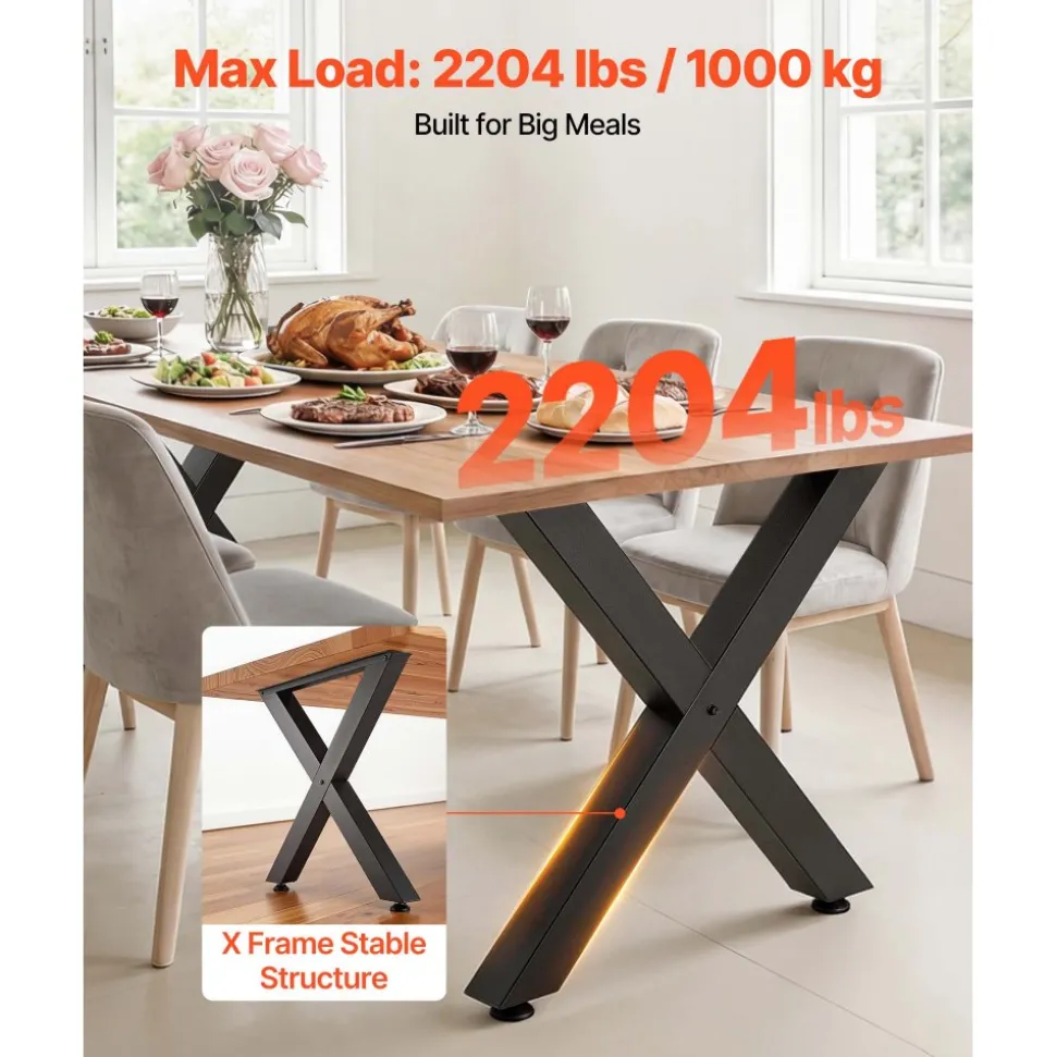 VEVOR Table Legs, 29.5" H x 29.9" W Steel Furniture Legs, Modular Design, Easy Assembly, 2204 lbs Max Load Heavy Duty, for Home Office Desk, Coffee Dinner Bar Tables, Workbench,2 PCS, X Frame, Black