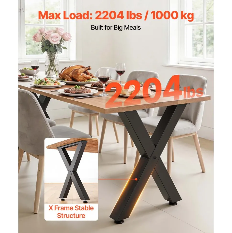VEVOR Table Legs, 29.5" H x 23.6" W Steel Furniture Legs, Modular Design, Easy Assembly, 2204 lbs Max Load Heavy Duty, for Home Office Desk, Coffee Dinner Bar Tables, Workbench,2 PCS, X Frame, Black