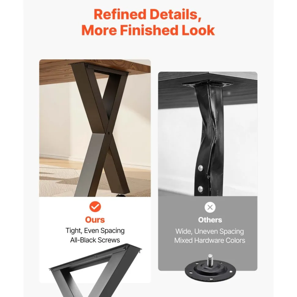 VEVOR Table Legs, 29.5" H x 23.6" W Steel Furniture Legs, Modular Design, Easy Assembly, 2204 lbs Max Load Heavy Duty, for Home Office Desk, Coffee Dinner Bar Tables, Workbench,2 PCS, X Frame, Black