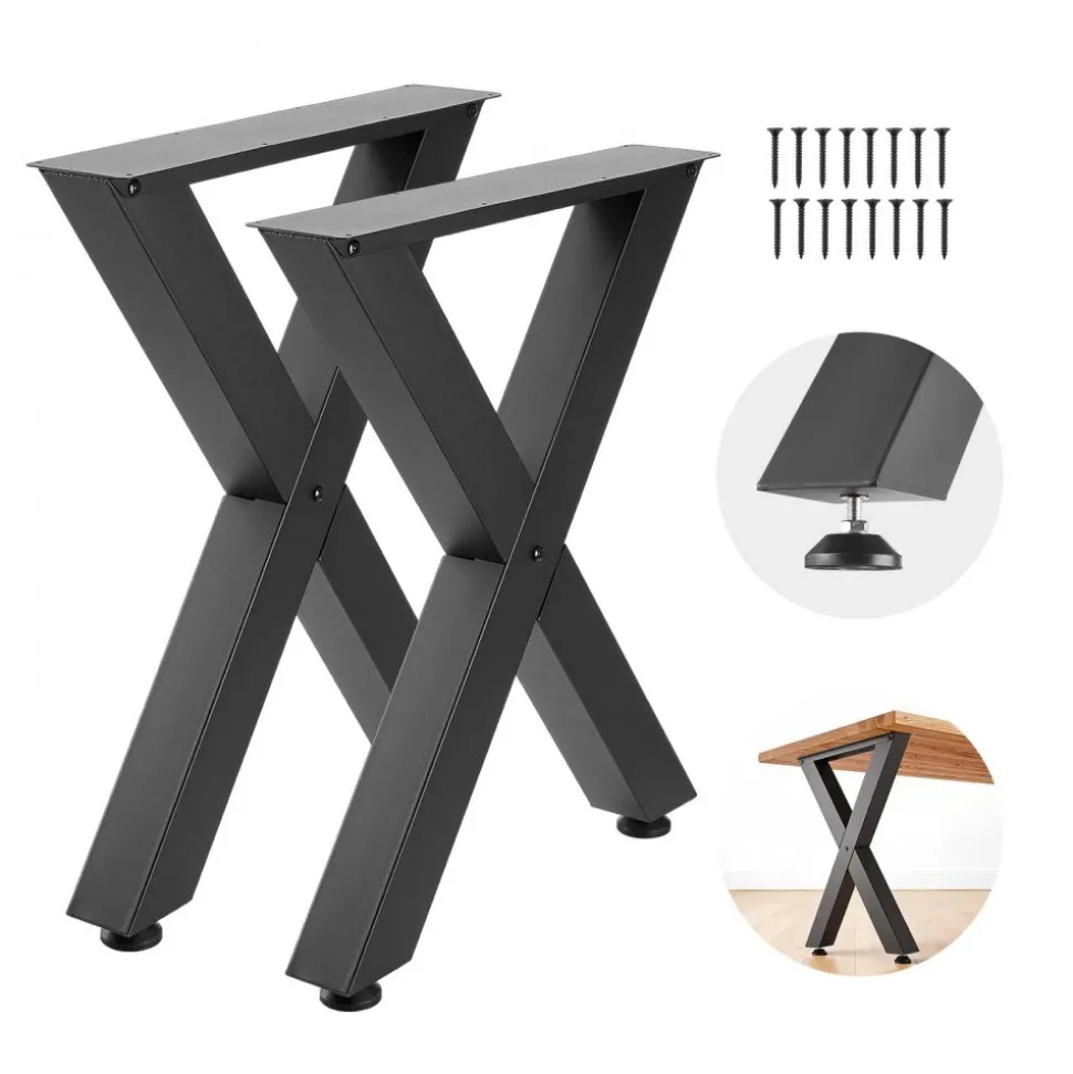 VEVOR Table Legs, 29.5" H x 23.6" W Steel Furniture Legs, Modular Design, Easy Assembly, 2204 lbs Max Load Heavy Duty, for Home Office Desk, Coffee Dinner Bar Tables, Workbench,2 PCS, X Frame, Black