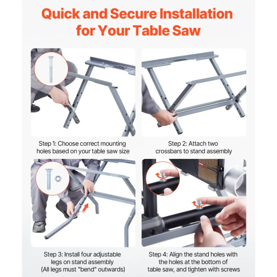 VEVOR Table Saw Folding Stand, 350 lbs / 158.76 kg Load Capacity, Portable Compact Table Saw Stand, Heavy Duty Construction, Easy Storage, Foldable Design, Universal for Most Brands of Table Saws