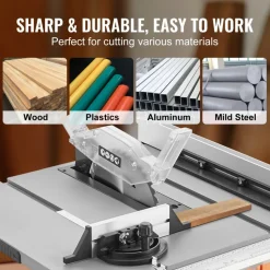 VEVOR Table Saw for Jobsite, 10-inch 15-Amp, 25-in Max Rip Capacity, Cutting Speed up to 4500RPM, 40T Blade, Portable Compact Tablesaw with Sliding Miter Gauge for DIY Woodworking and Furniture Making