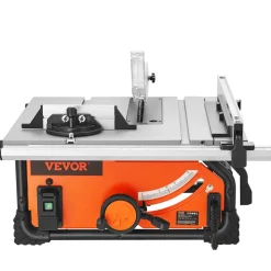 VEVOR Table Saw for Jobsite, 10-inch 15-Amp, 25-in Max Rip Capacity, Cutting Speed up to 4500RPM, 40T Blade, Portable Compact Tablesaw with Sliding Miter Gauge for DIY Woodworking and Furniture Making