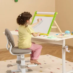 VEVOR Tabletop Art Easel for Kids, 3-in-1 Wooden Double-Sided Kid's Art Easel with Magnetic Whiteboard, Chalkboard, Paper Roll, Foldable Portable Drawing Board with Painting Accessories for Boys Girls