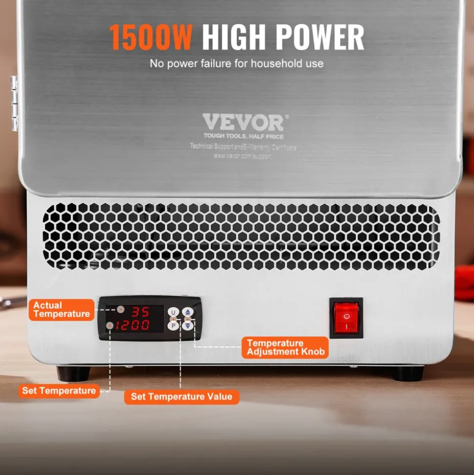 VEVOR Tabletop Kiln Melter, 1500W Electric Kiln, 2192℉ Max Temperature, Precise Control, Stainless Steel, Gold Melting Furnace for Wax Casting, Clay DIY, Metal Tempering, Glazing on Pottery, Silver