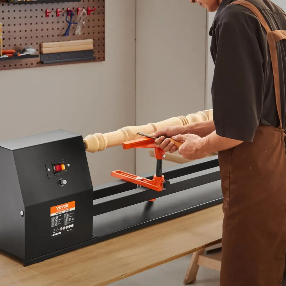 VEVOR Tabletop Wood Lathe, Dimensions 14x40 inches, Motor Power 0.5 HP 370W, Features Variable Speeds 885/1245/1715/2425 RPM, Includes Chisels, Faceplate, Plastic Handle, Hex Wrench, Ideal for Craf
