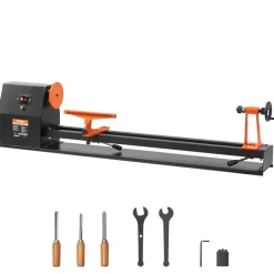 VEVOR Tabletop Wood Lathe, Dimensions 14x40 inches, Motor Power 0.5 HP 370W, Features Variable Speeds 885/1245/1715/2425 RPM, Includes Chisels, Faceplate, Plastic Handle, Hex Wrench, Ideal for Craf