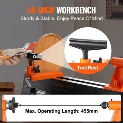 VEVOR Tabletop Wood Lathe, Dimensions 10x18 inches, Motor Strength 0.5 HP 370W, Offers Wood Crafting with 5 Adjustable Speeds ranging from 780 to 3840 RPM, Includes Rod Injection, Wrenches, Facepla