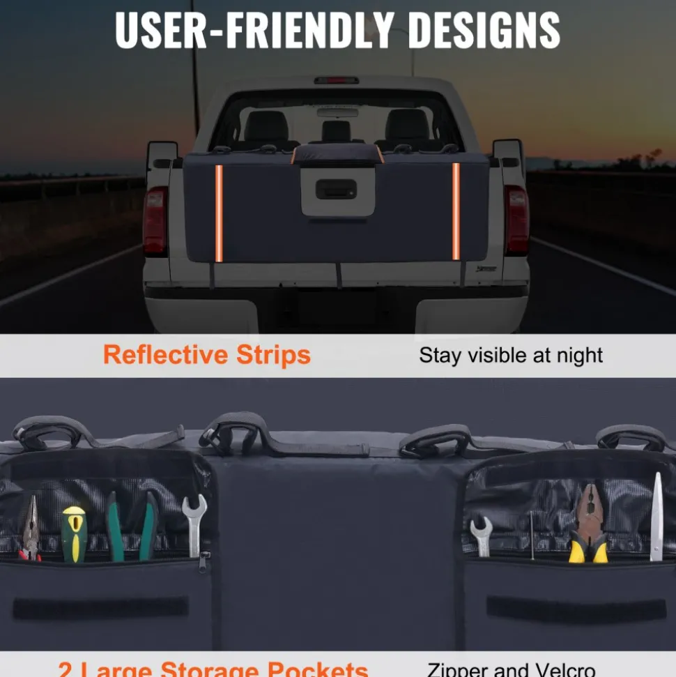 VEVOR Tailgate Bike Pad, 62" Truck Tailgate Pad Carry 6 Mountain Bikes, Tailgate Protection Pad with Reflective Strips and Tool Pockets, Tailgate Pad with Rear Camera Opening for Pickup Trucks