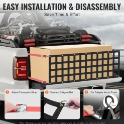 VEVOR Tailgate Net, 54 in x 18 in, Heavy Duty Cargo Net for Truck Bed with 4 Adjustable Telescopic Straps, Extendable & Durable, Flexible Adjustment, Suitable for Pickup, Trailer, Truck, Jeep, SUV