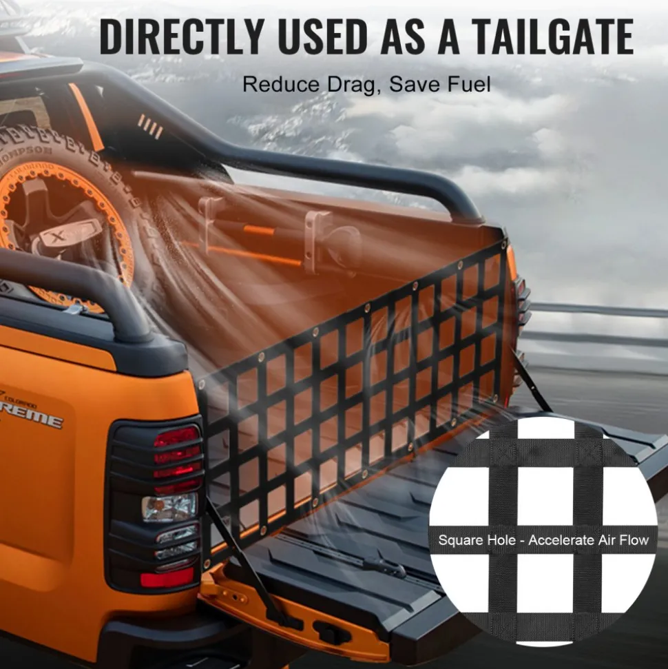 VEVOR Tailgate Net, 60 in x 18 in, Heavy Duty Cargo Net for Truck Bed with 4 Adjustable Telescopic Straps, Extendable & Durable, Flexible Adjustment, Suitable for Pickup, Trailer, Truck, Jeep, SUV