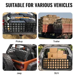VEVOR Tailgate Net, 60 in x 18 in, Heavy Duty Cargo Net for Truck Bed with 4 Adjustable Telescopic Straps, Extendable & Durable, Flexible Adjustment, Suitable for Pickup, Trailer, Truck, Jeep, SUV