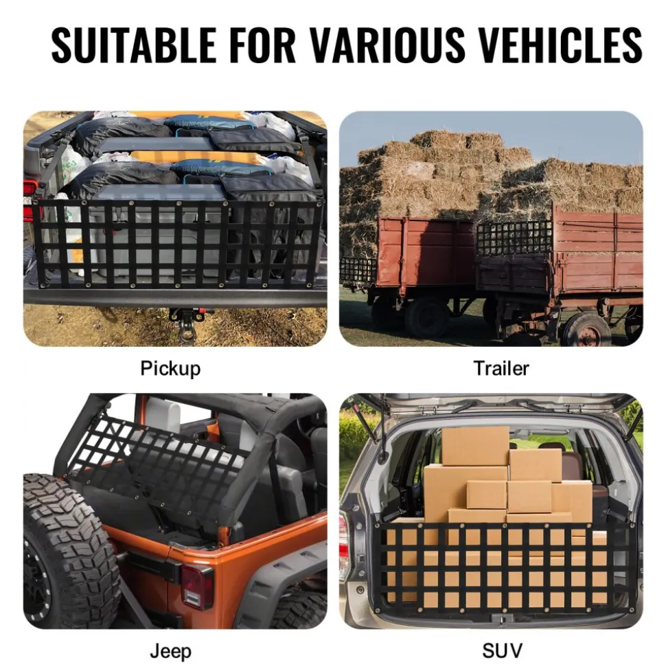 VEVOR Tailgate Net, 60 in x 18 in, Heavy Duty Cargo Net for Truck Bed with 4 Adjustable Telescopic Straps, Extendable & Durable, Flexible Adjustment, Suitable for Pickup, Trailer, Truck, Jeep, SUV